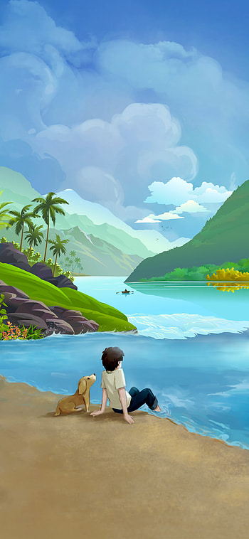 Sit Alone & Relax, cloud, sky, boy, dog HD phone wallpaper