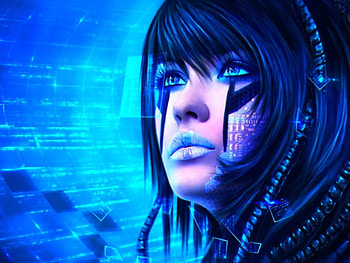 Looking beyond, blue, face, fantasy, woman HD wallpaper