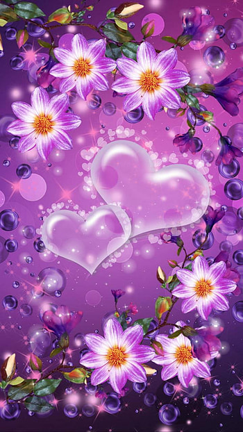 Hearts and Flowers, purple flower, heart, artistic, flower HD phone wallpaper
