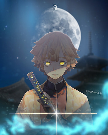 ᴢᴇɴɪᴛsᴜ ᴀɢᴀᴛsᴜᴍᴀ, sky, zenitsu, animeedit, moon, anime, demonslayer, anime HD phone wallpaper