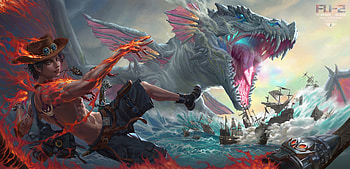 Dragon's attack, sea, fantasy, chen yingjun, art, man, dragon, water HD wallpaper
