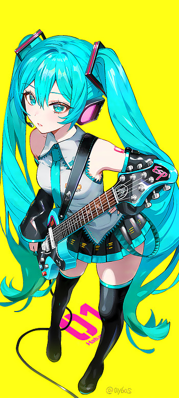 Hatsune Miku with Electric Guitar, Hatsune Miku, Anime, Vocaloid HD phone wallpaper
