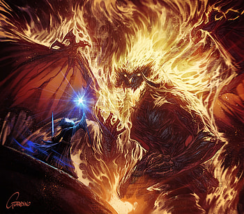 Flame of Udun, Balrog (Lord Of The Rings), Gandalf, fantasy, The Lord Of The Rings HD wallpaper