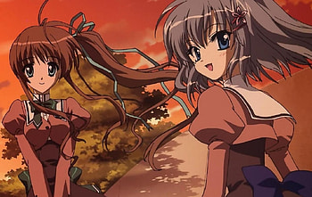 anime girls, trees, school uniform, anime, manga HD wallpaper