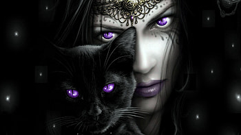 Fantasy, Lilac, Cat, Eyes, Girl, Face HD wallpaper