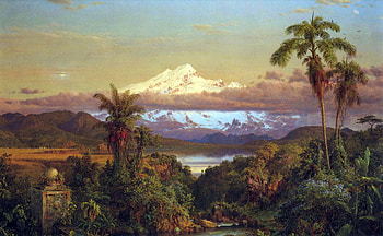 Cayambe, palm tree, painting, art, pictura, luminos, frederic edwin church, cloud HD wallpaper