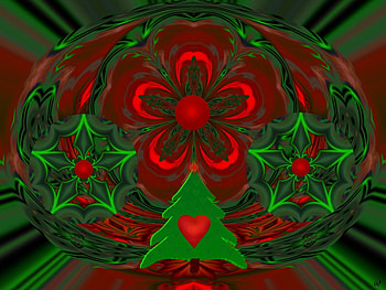 Red and Green Christmas, abstract, 3d, christmas, fractal, collage HD wallpaper