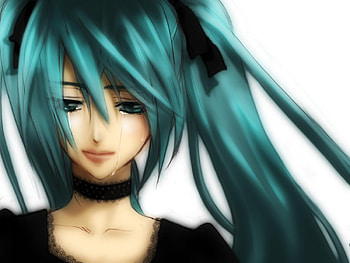 Hatsune Miku, blue, black, awesome, tears, cute, vocaloid, dress, beauty, nice, miku, black dress, vocaloids, hatsune, real, white, blue eyes, twintail, blue hair, beautiful, sad, anime, pretty, cool, realistic HD wallpaper