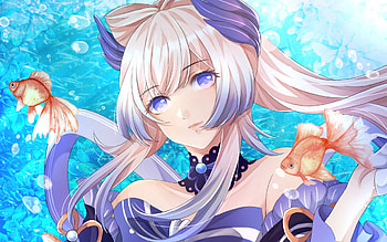 Sangonomiya Kokomi, goldfish, Hydro characters, Genshin Impact, underwater, manga, Sangonomiya Kokomi Genshin Impact, Kokomi HD wallpaper