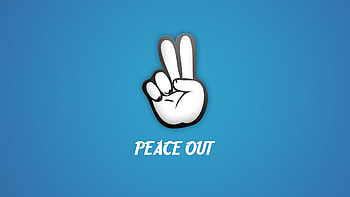 Peace, Cartoon Hand, Minimalism, Blue Background HD wallpaper