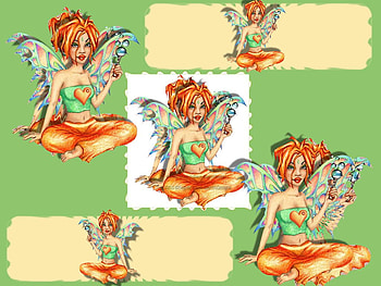 Fairy Green Gear, gear, orange, fairy, anime, 3d, fantasy, abstract, green, yellow, hearts HD wallpaper
