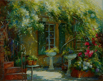 cottage in green, architecture, painted, garden, flowers, cottage HD wallpaper