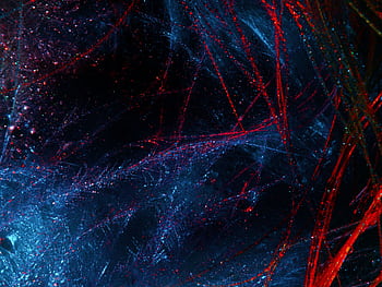 An abstract digital artwork featuring vivid red and blue textures creating a cosmic effect. HD wallpaper