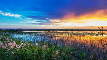 Evening's Last Breath of Color, clouds, river, landscape, sky, colors HD wallpaper