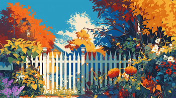 Vibrant Garden Fence -, fence, garden, Autumn, vibrant colors HD wallpaper