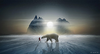 Art, Mountains, Snow, Bear, Girl, hop, Friend, Polar HD wallpaper