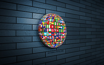 3D Flags Globe, , blue brickwall, creative, brands, Globe with flags, 3D art, globes, 3D Globe HD wallpaper