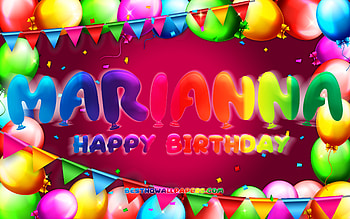 Happy Birtay Marianna, , colorful balloon frame, Marianna name, purple background, Marianna Happy Birtay, Marianna Birtay, popular american female names, Birtay concept, Marianna HD wallpaper