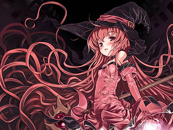 Red witch, magic, red, dress, black hat, witch HD wallpaper