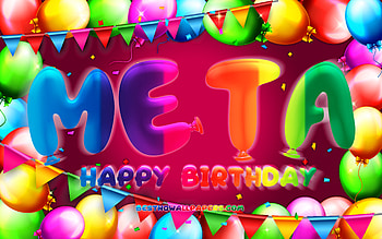 Happy Birtay Meta, , colorful balloon frame, Meta name, purple background, Meta Happy Birtay, Meta Birtay, popular german female names, Birtay concept, Meta HD wallpaper