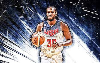 Kawhi Leonard, grunge art, USA Basketball Mens National Team, Kawhi Anthony Leonard, basketball, US mens national basketball team, blue abstract rays, Kawhi Leonard HD wallpaper