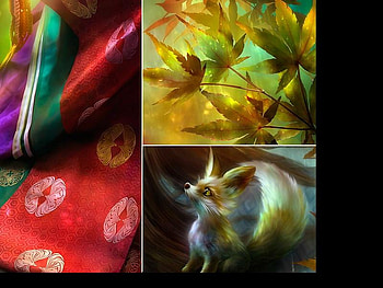 Autumn, kimono, art, fall, leaf, shu, fox, silk HD wallpaper