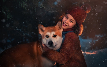 Girl and Dog, dog, girl, smile, friends HD wallpaper