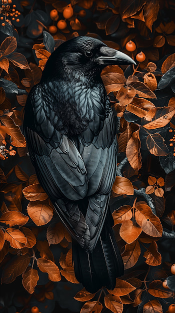 Mystic Crow - Dark Bird Amidst Autumn Leaves, crow, bird HD phone wallpaper