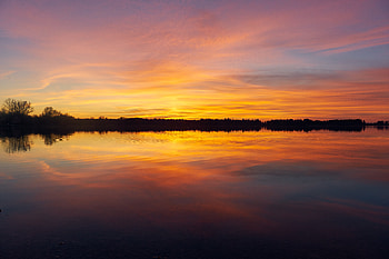 Nature, Sunset, Sky, Horizon, Lake, Reflection HD wallpaper