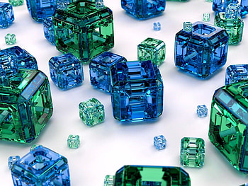 Cubes, blue, glass, green HD wallpaper