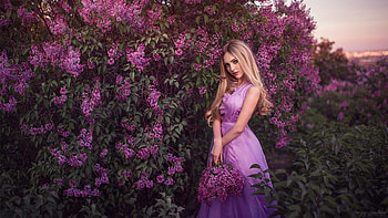 ღ, Flowers, Blonde, Lilac, Dress HD wallpaper