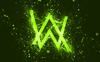 Alan Walker lime logo, , Norwegian DJs, lime neon lights, creative, lime abstract background, Alan Olav Walker, Alan Walker logo, music stars, Alan Walker HD wallpaper