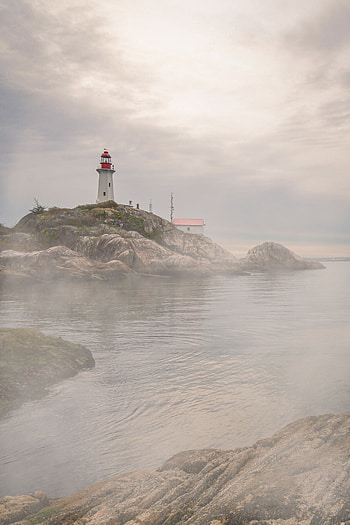 Nature, Water, Rocks, Coast, Fog, Lighthouse HD phone wallpaper