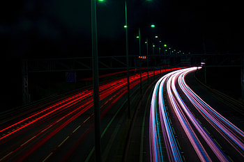 Lights, Dark, Road, Lanterns, Neon, Light Movement, Movement Of Light HD wallpaper
