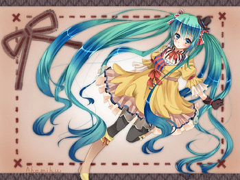 Hatsune Miku, cute, ribbons, vocaloid, dress, twintails, hat, female, jiiwara, blue eyes, smile, blue hair, gloves, anime girls, anime girl, pantyhose, anime, blush, boots HD wallpaper
