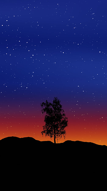 Art, Vector, Wood, Tree, Starry Sky, Alone, Lonely HD phone wallpaper
