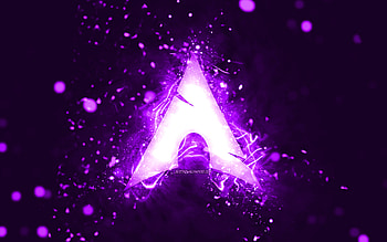 Arch Linux violet logo, , violet neon lights, creative, violet abstract background, Arch Linux logo, Linux, Arch Linux HD wallpaper