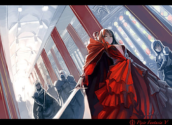 Walking in front, sword, knight, long hair, dress, armor, hall, weapon, pixiv, castle HD wallpaper