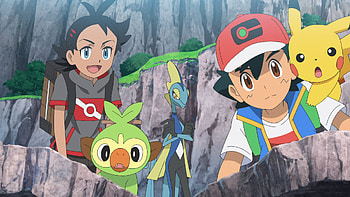 Ash and Goh with Pikachu and Grookey - Pokémon Journeys, Grookey (Pokémon), Goh (Pokémon), Ash Ketchum, Pikachu, Anime, Pokémon Ultimate Journeys: The Series HD wallpaper