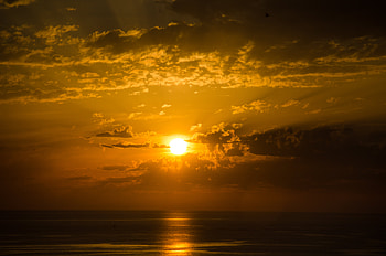 Nature, Sunset, Sea, Sun, Horizon, Glare HD wallpaper