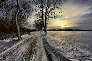 Alley, Winter, Nature, Sky, Sun, Clouds, Snow, Road, Present, Nast, Tread, Protector HD wallpaper