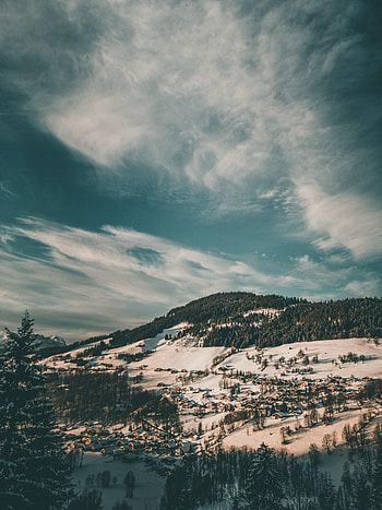 Winter, Nature, Clouds, Snow, View From Above, Village, Woods, Scaffolding HD phone wallpaper