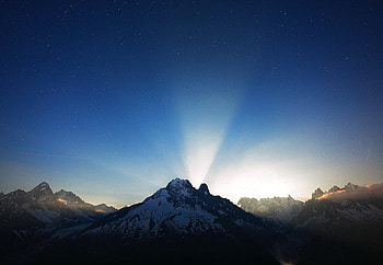 Moon Rise, night, moon, beams, nature, mountains HD wallpaper