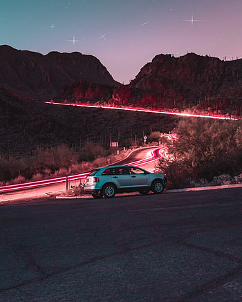 Night, Cars, Road, Car, Starry Sky, Elevation HD phone wallpaper
