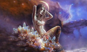 Treasure of the Sea, alluring, sea, digital, beautiful, Mermaid, quartz, seductive, ocean, fantasy HD wallpaper