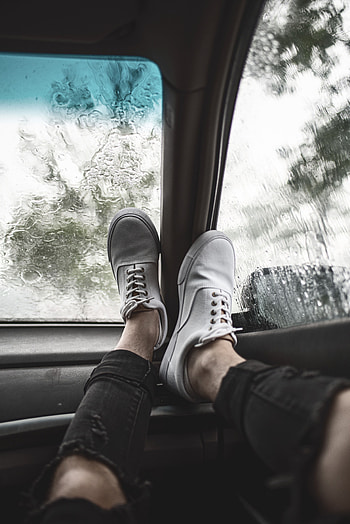 Rain, Miscellanea, Miscellaneous, Legs, Sneakers, Car, Machine, Glass, Shoes HD phone wallpaper
