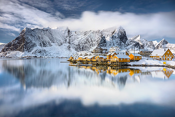 A Winter Landscape, winter, reflection, northern, cold, sky, water, lake, mountain HD wallpaper