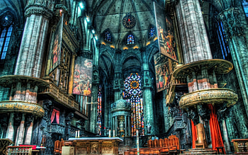 magnificent church alter r, alter, stained glass, balconies, r, church HD wallpaper