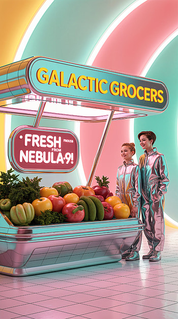Galactic Grocers – Fresh Nebula Market Vibes, shop, Sci Fi, child HD phone wallpaper