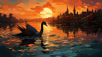 Majestic Black Swan on Serene Lake at Sunset -, black swan, lake HD wallpaper